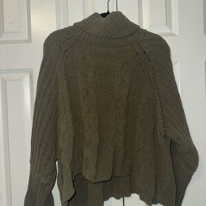 Women’s Olive Cable Knit Turtleneck Sweater